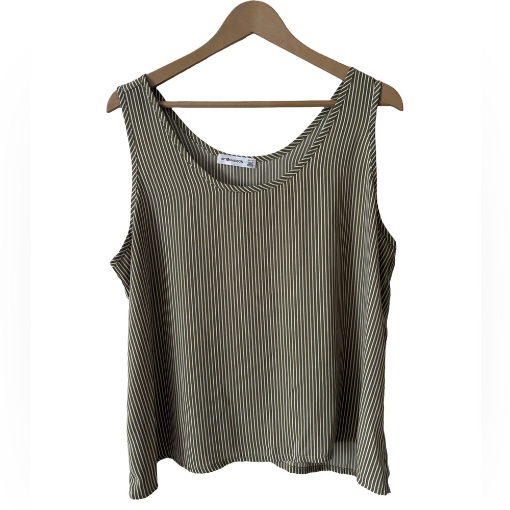 Olive + White Stripe Sleeveless Top